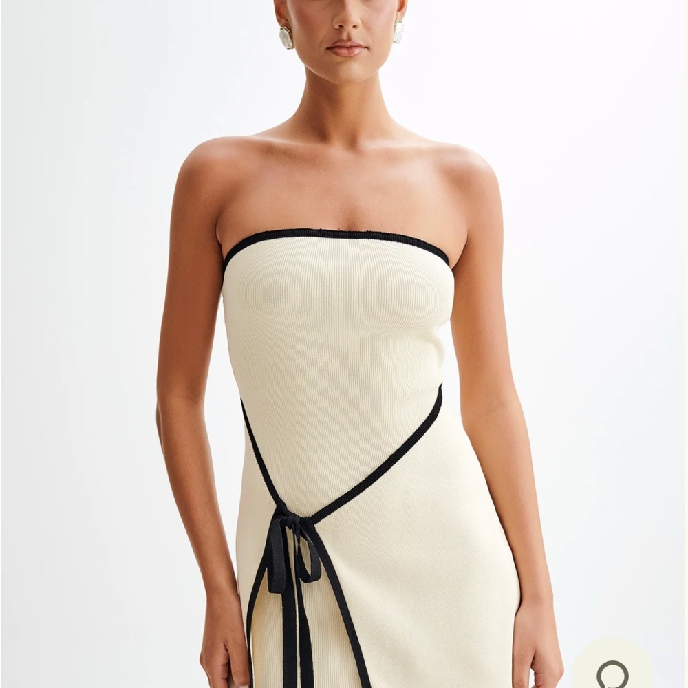 Meshki Cream Strapless Sheath Mini Dress